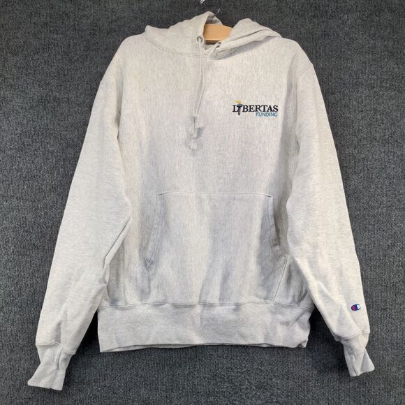 Champion Reverse Weave Men's Pullover Hoodie Gray Medium Libertas Big Logo - Picture 2 of 16